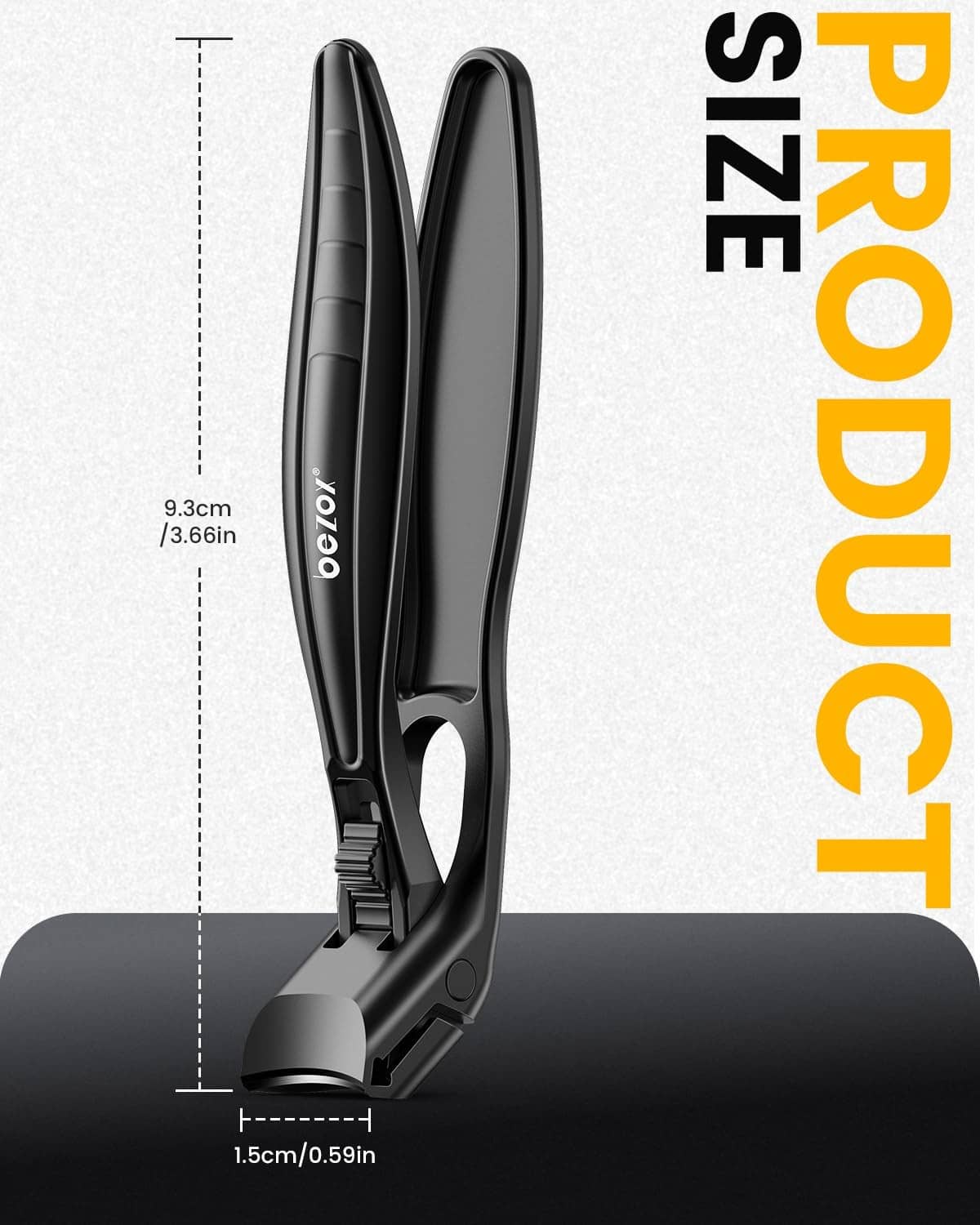 Black BEZOX toe nail clippers with compact jaw and safety guard