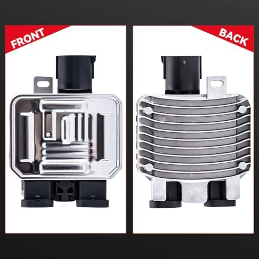 Radiator cooling fan control module relay showing front and back connector sides