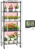 Mini greenhouse with clear cover and black metal frame, 4-tier plant shelf rack on wheels