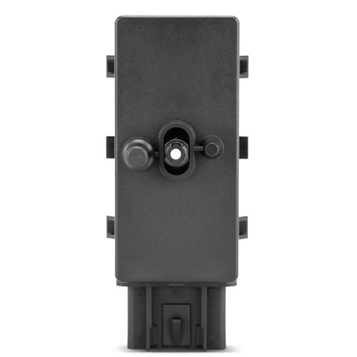 Power seat switch with gray front panel and black mounting tabs, viewed from front