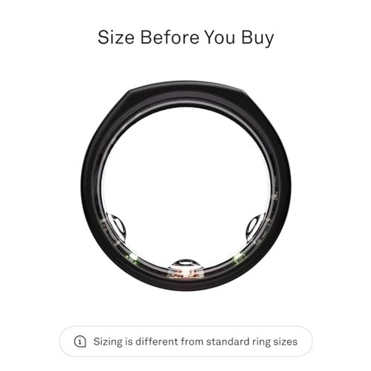 Oura black smart ring top view with inner sensor array visible