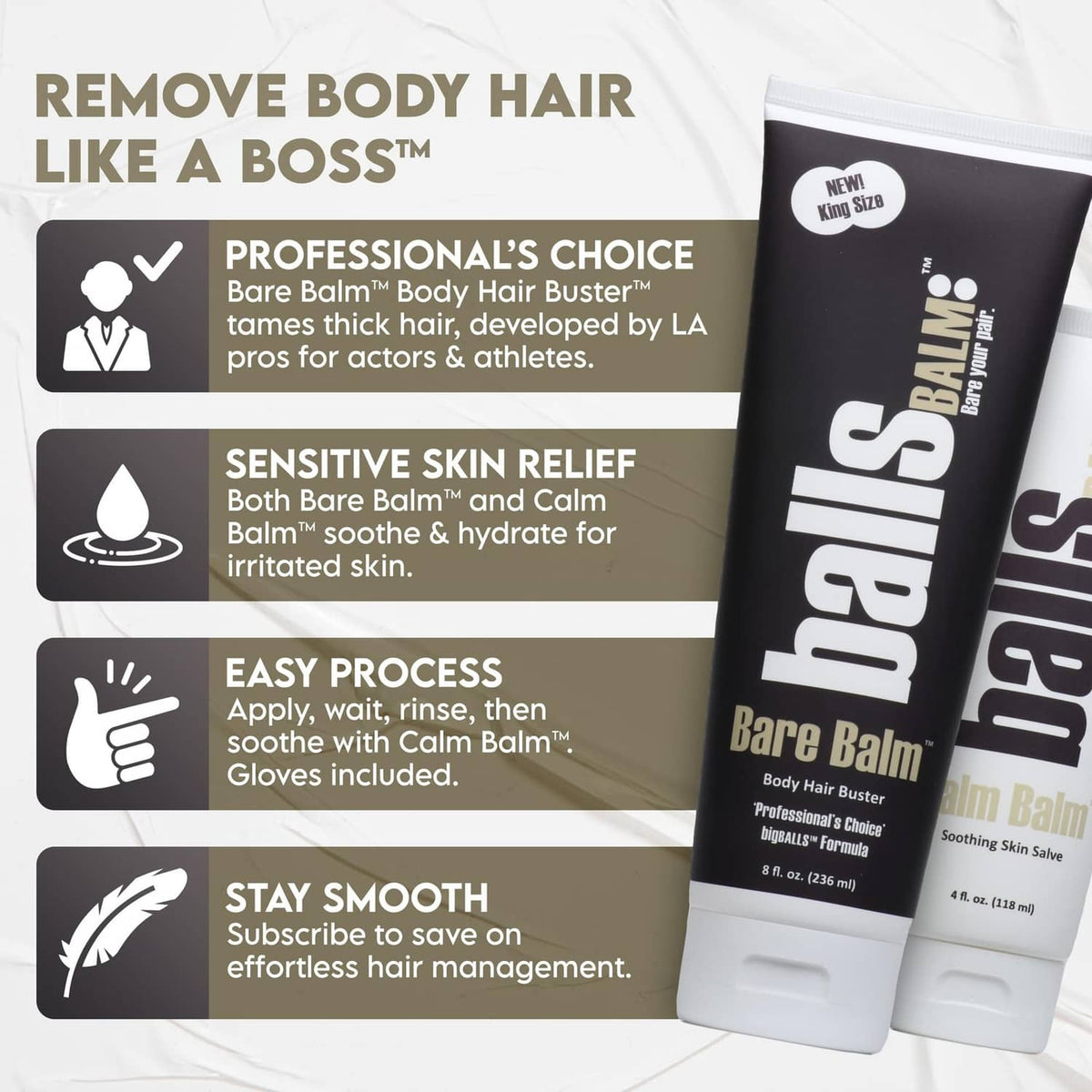 Bare Balm body hair buster cream tube, black with white base and label