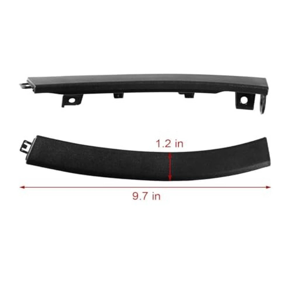 Black curved trim filler molding with size markings: 9.7 in length, 1.2 in height