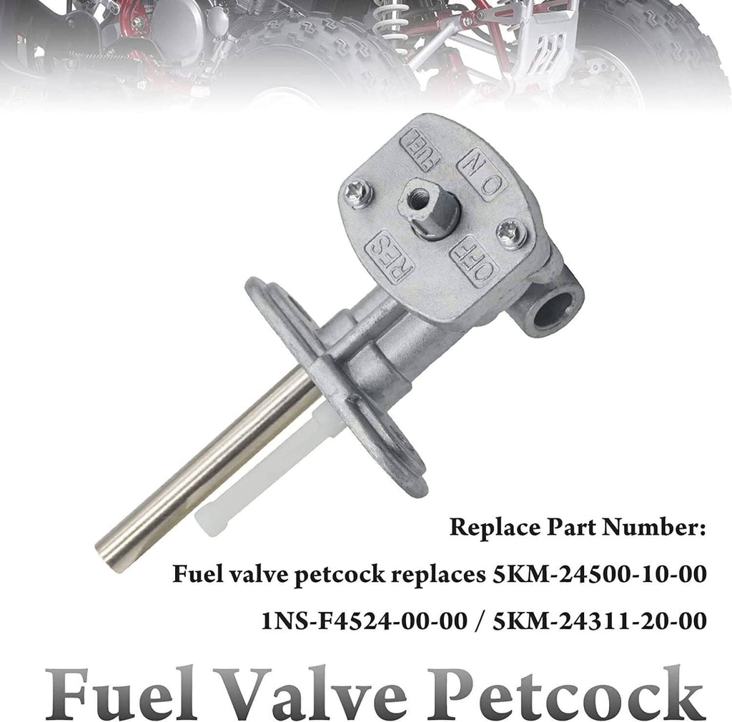 Metal fuel petcock valve with lever and mounting flange for ATV tank switch