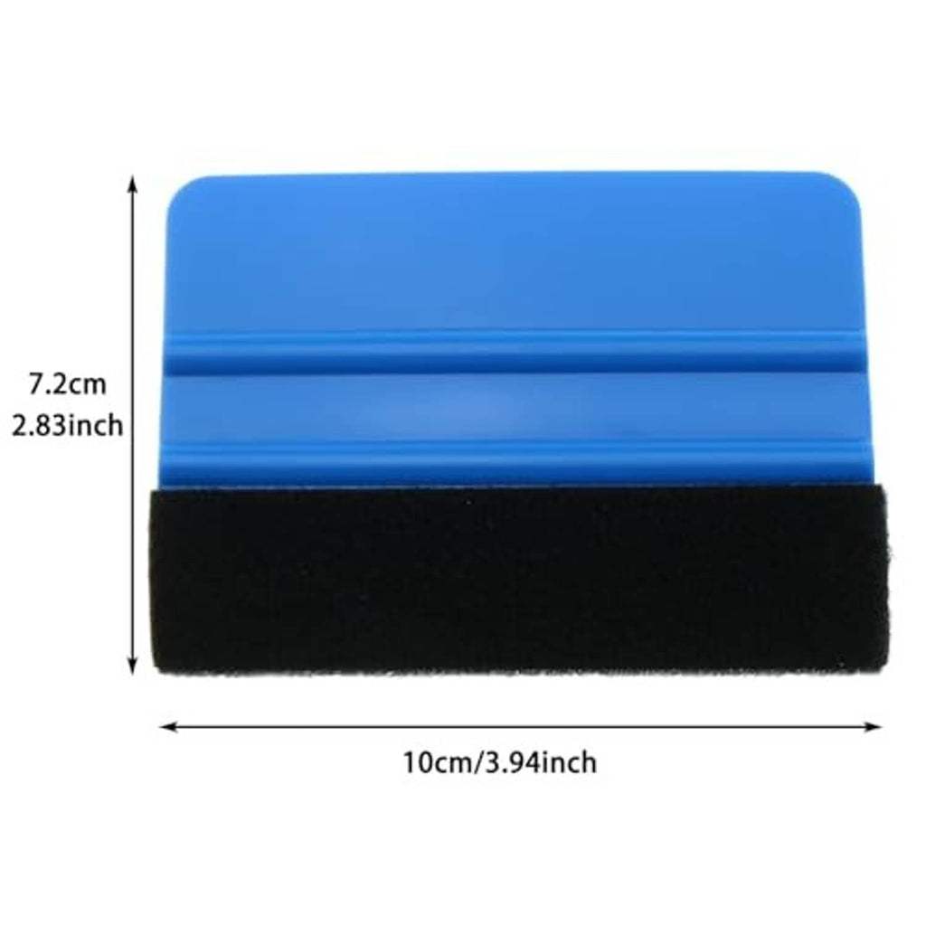 Blue squeegee tool with black foam pad; dimensions shown 10cm x 7.2cm