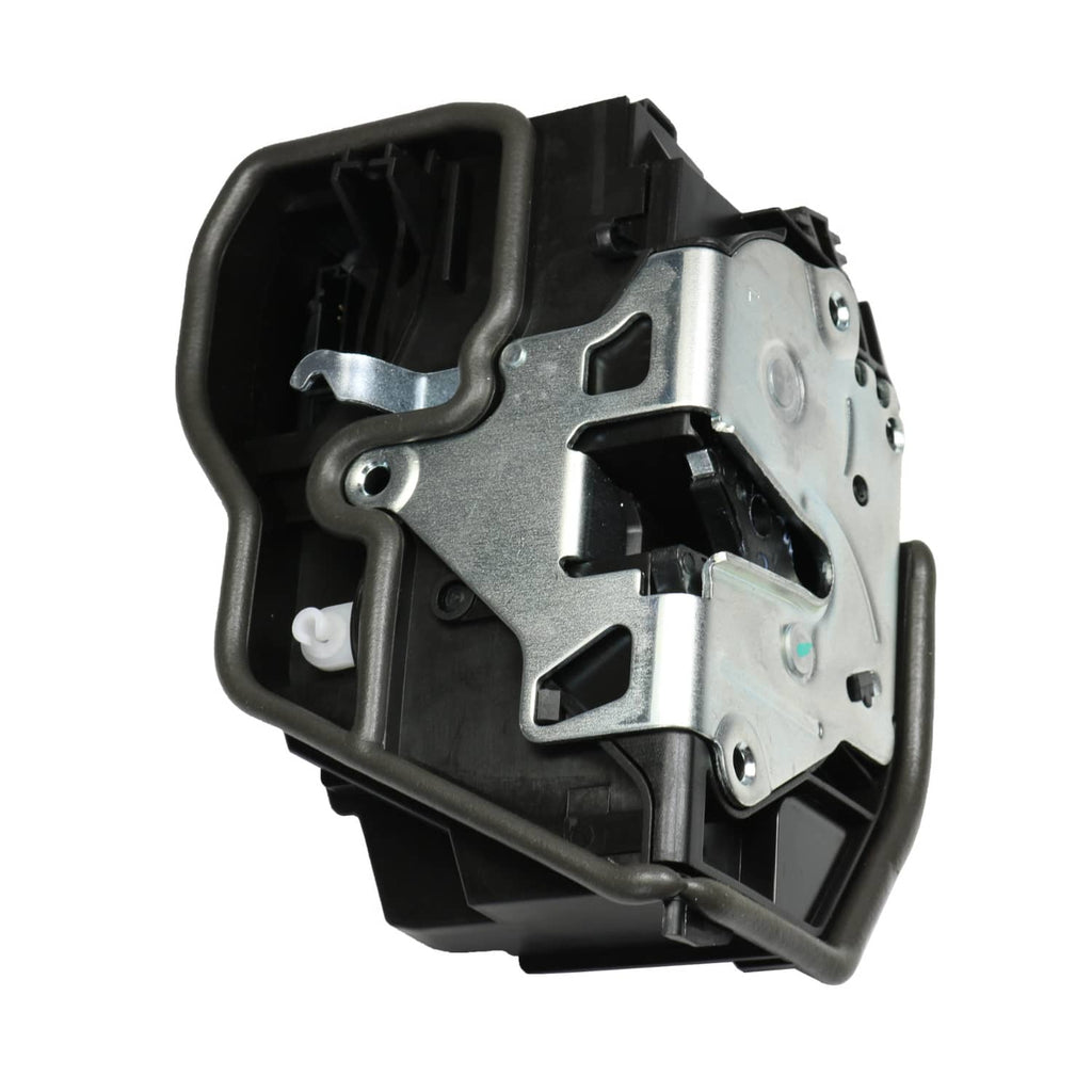 Power door lock latch actuator assembly with metal linkage and plastic housing