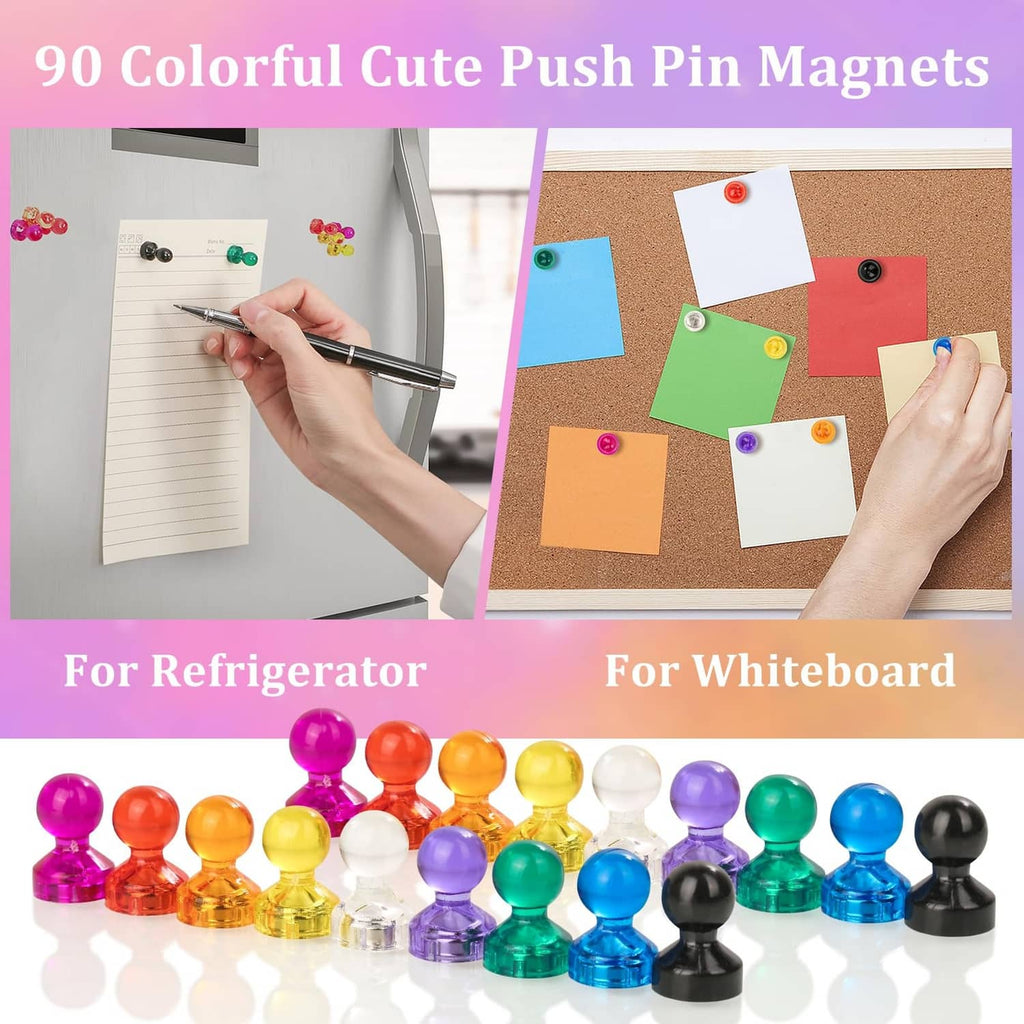 Mixed-color magnetic push pin magnets with glossy domed heads for home boards