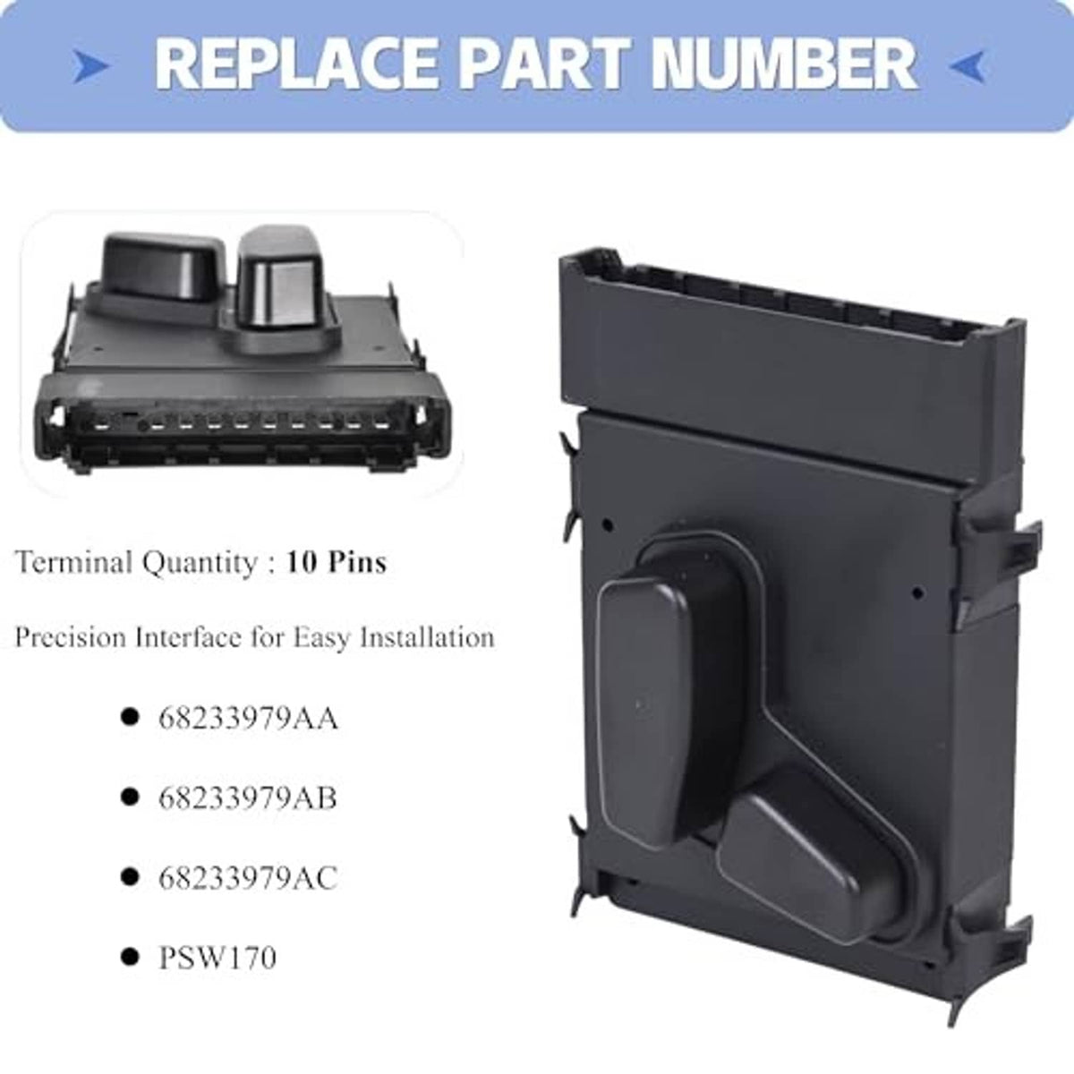 Power seat switch replacement with pin connector and knob housing