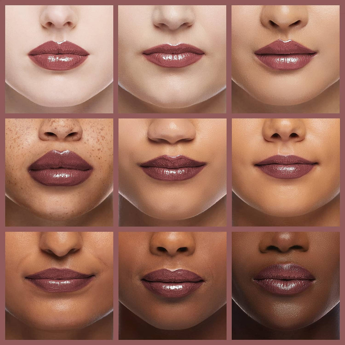 Lip liner swatches on lips in multiple nude-brown shades