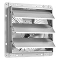 Wall-mounted exhaust fan with automatic louver housing, silver metal grille