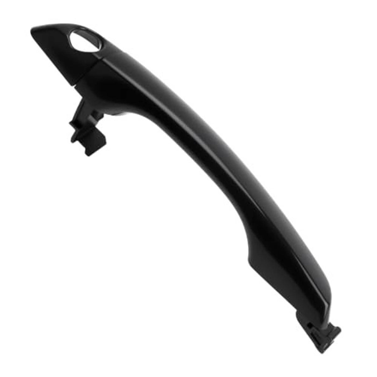 Black exterior door handle with oval release opening and mounting base