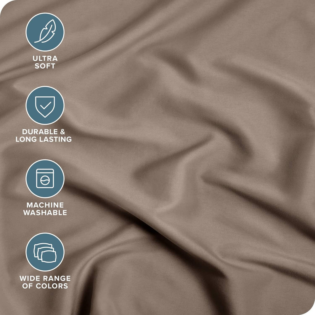 Taupe microfiber fitted sheet fabric close-up with soft surface texture