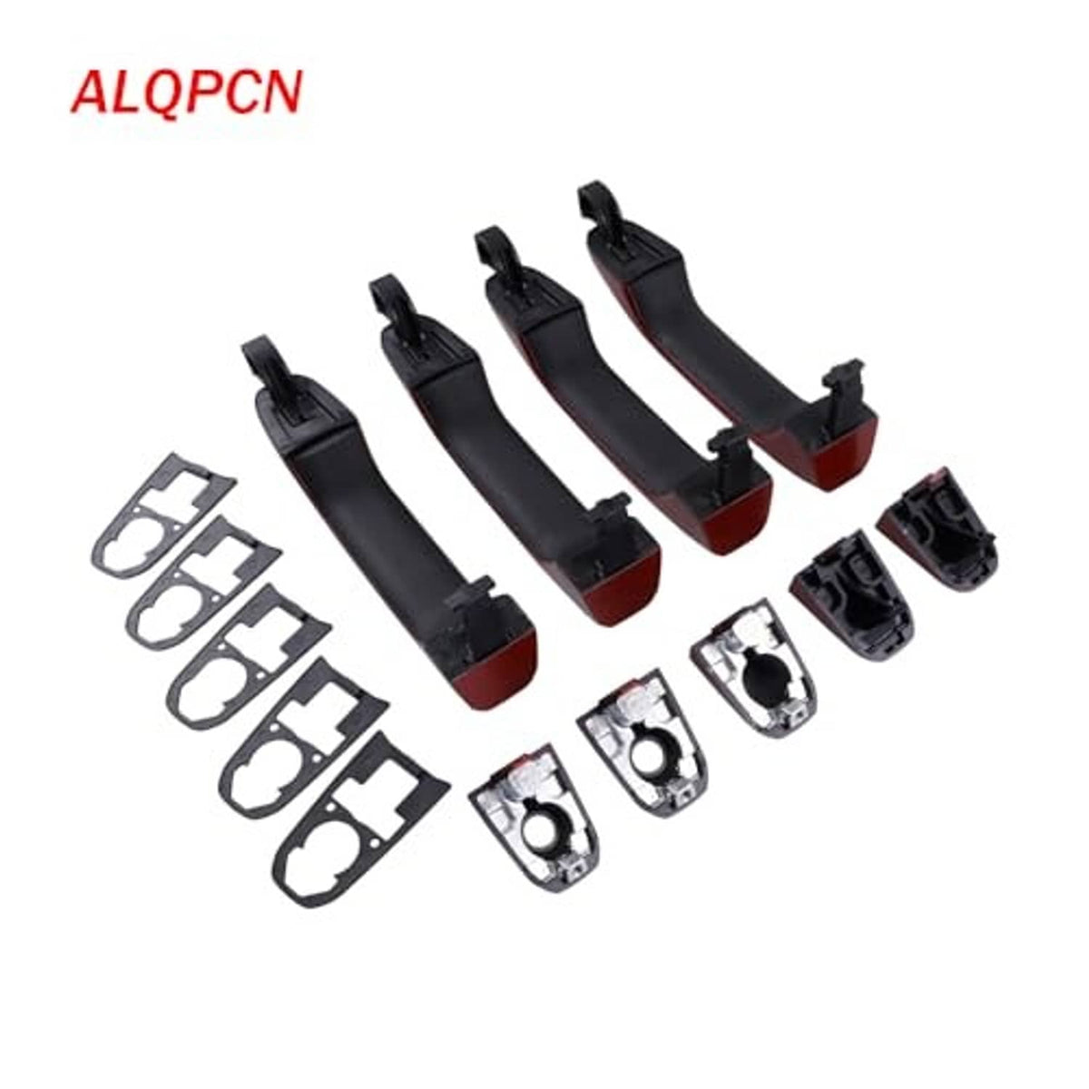 Black exterior door handle kit with multiple handle covers and mounting hardware