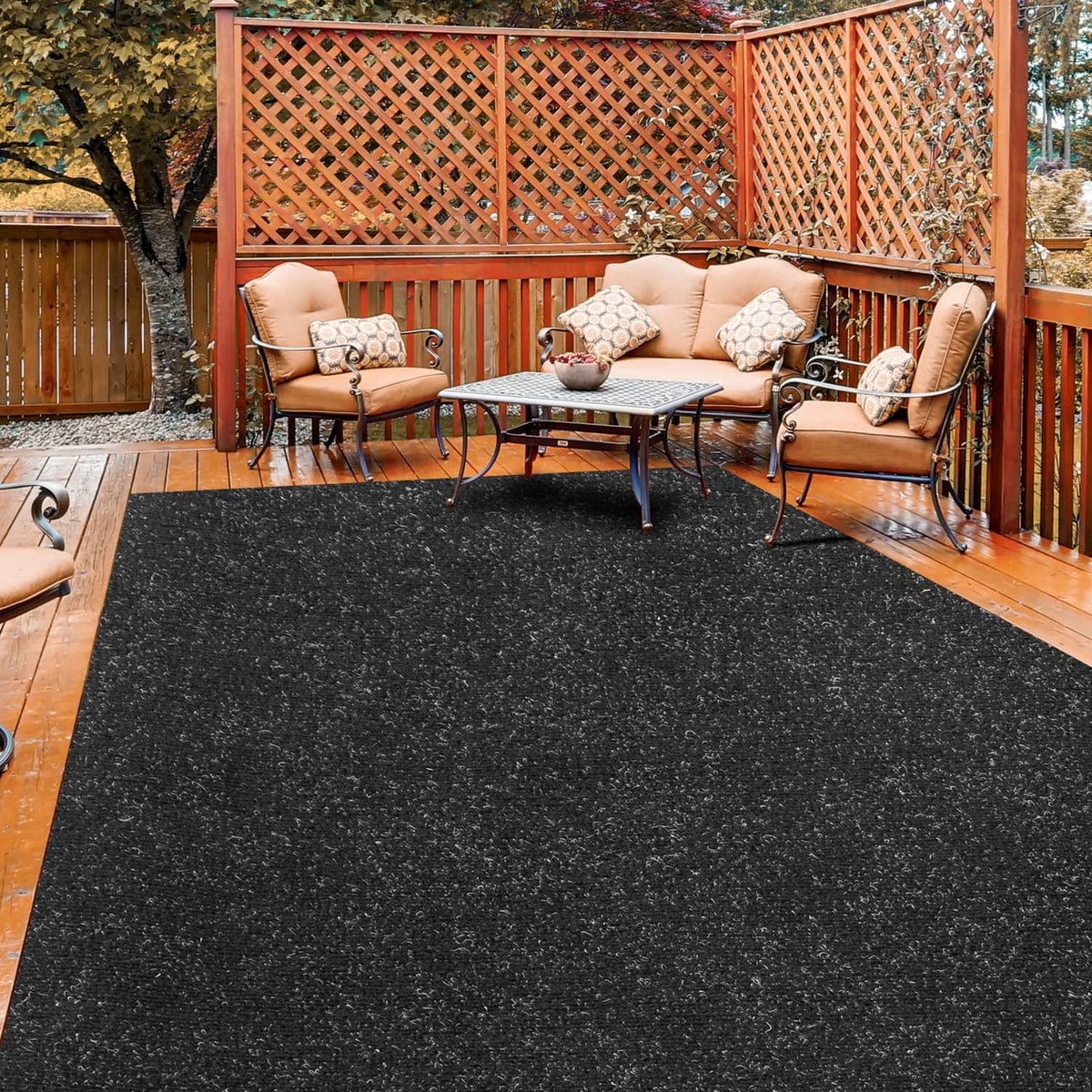 Charcoal black marine cutpile carpet, 6x18 ft, outdoor deck coverage