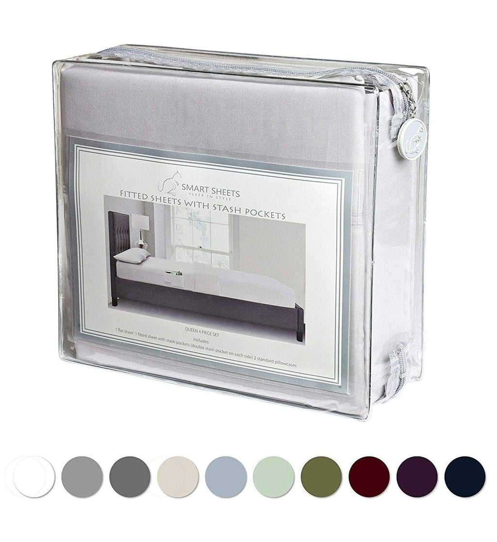 Packaged queen-size brushed microfiber fitted sheet set with pillowcases and matching sheets.