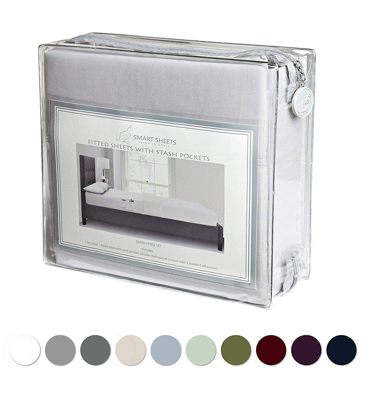 Packaged queen-size brushed microfiber fitted sheet set with pillowcases and matching sheets.