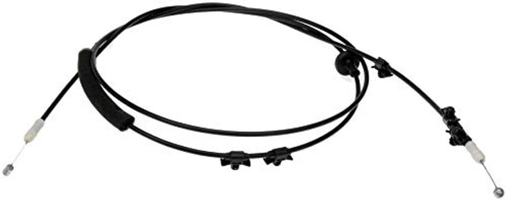 Hood release cable with black sheath and white clamp end fittings