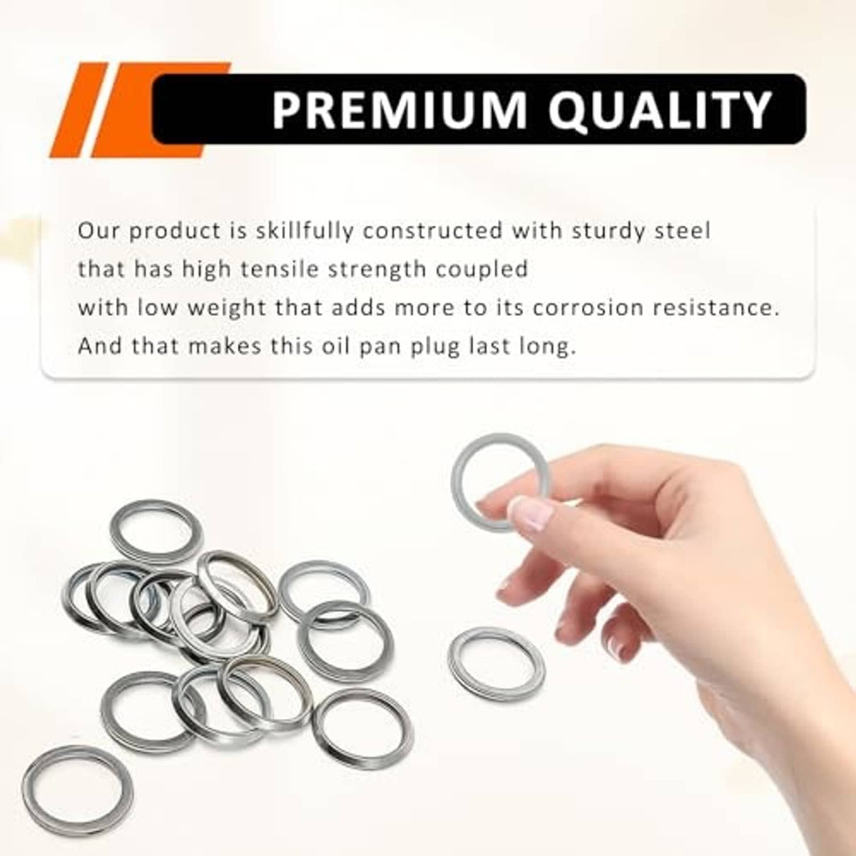 Metal crush washer set with several silver rings, shown ready for installation
