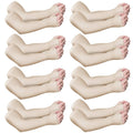 Set of beige protective arm sleeves with thumb openings, shown in multiple positions