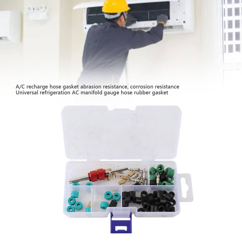 HVAC hose gasket repair kit case with assorted gasket seals and fittings