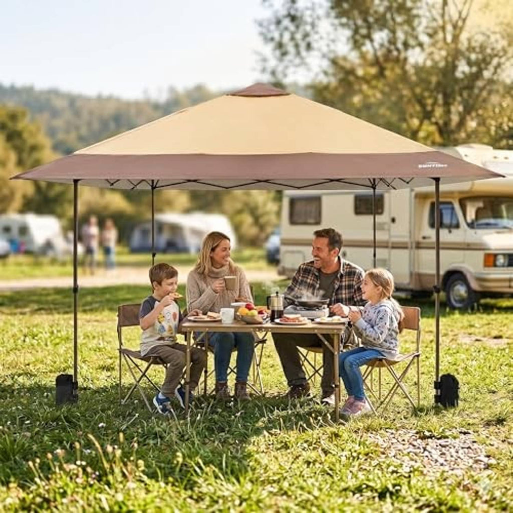 Khaki canopy replacement top cover shading a family picnic outdoors