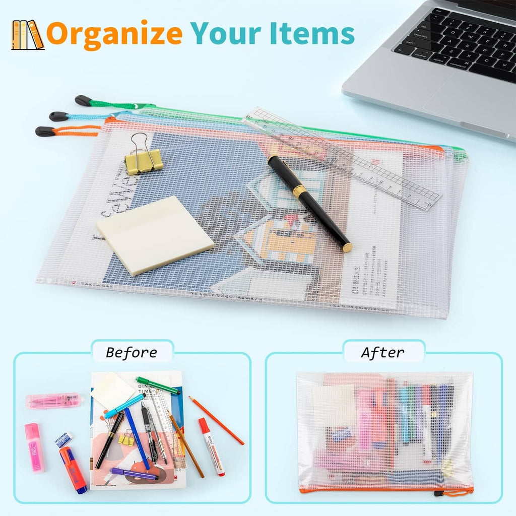 Transparent A4 zipper pouch with colorful zipper trim for organizing papers