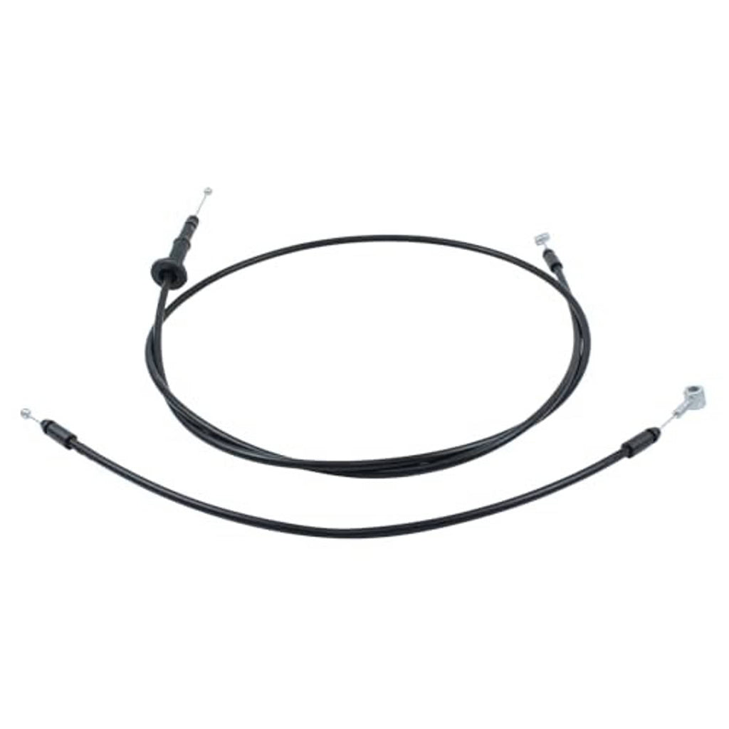 Black hood latch release cable assembly with center bracket and metal end terminals