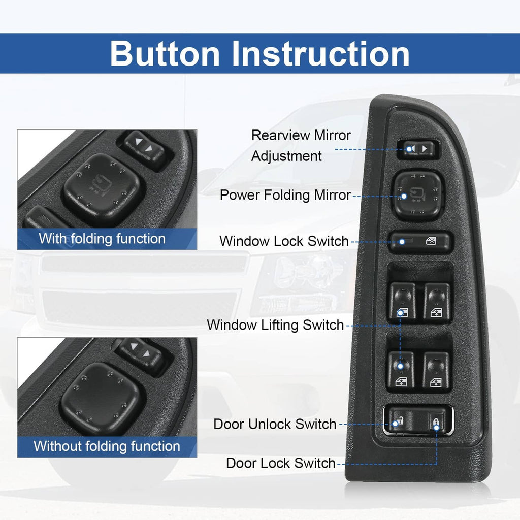 Black driver side window switch with multiple button controls and lock switch