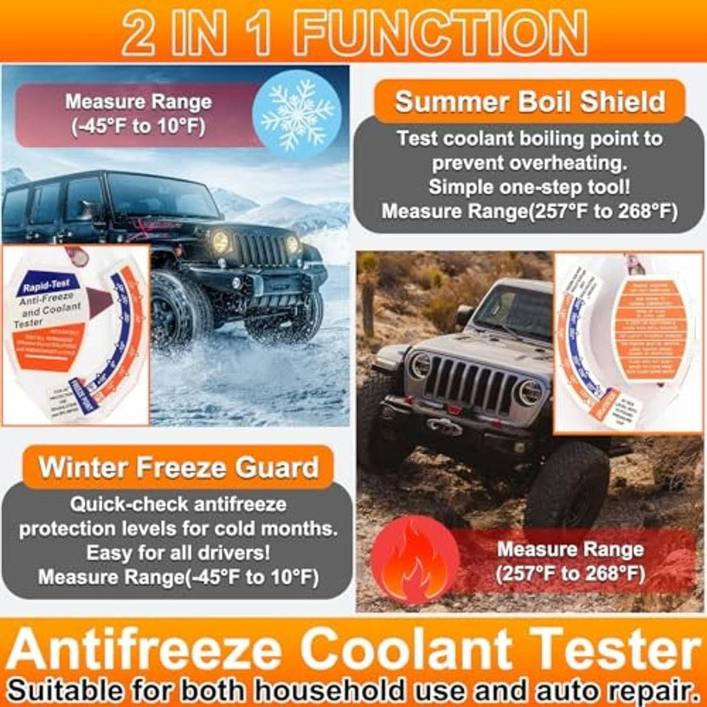 Antifreeze coolant tester dial with color scale shown on an instructional graphic