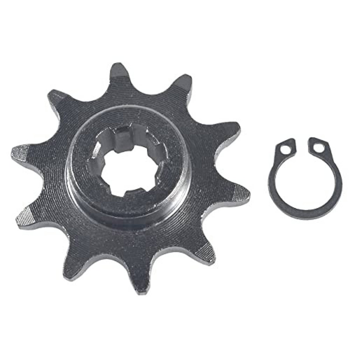 Motorized bike chain wheel sprocket, dark steel finish, with center spline and clips