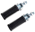Motorcycle folding rear foot pegs, pair, black accordion rubber boots with silver brackets