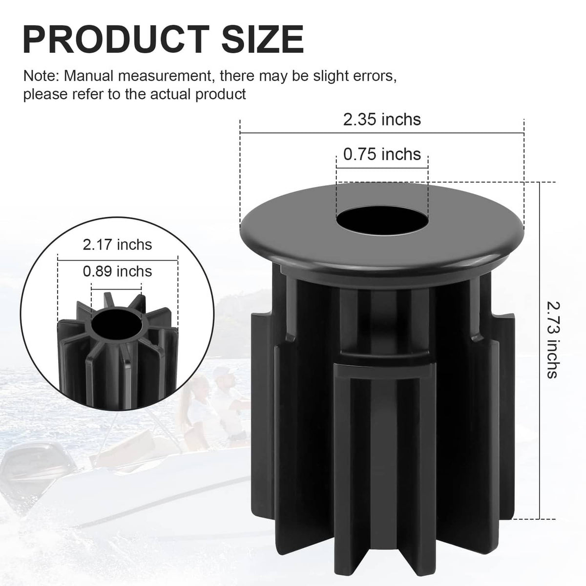 Black boat seat bushing adapter, ridged housing with circular center opening