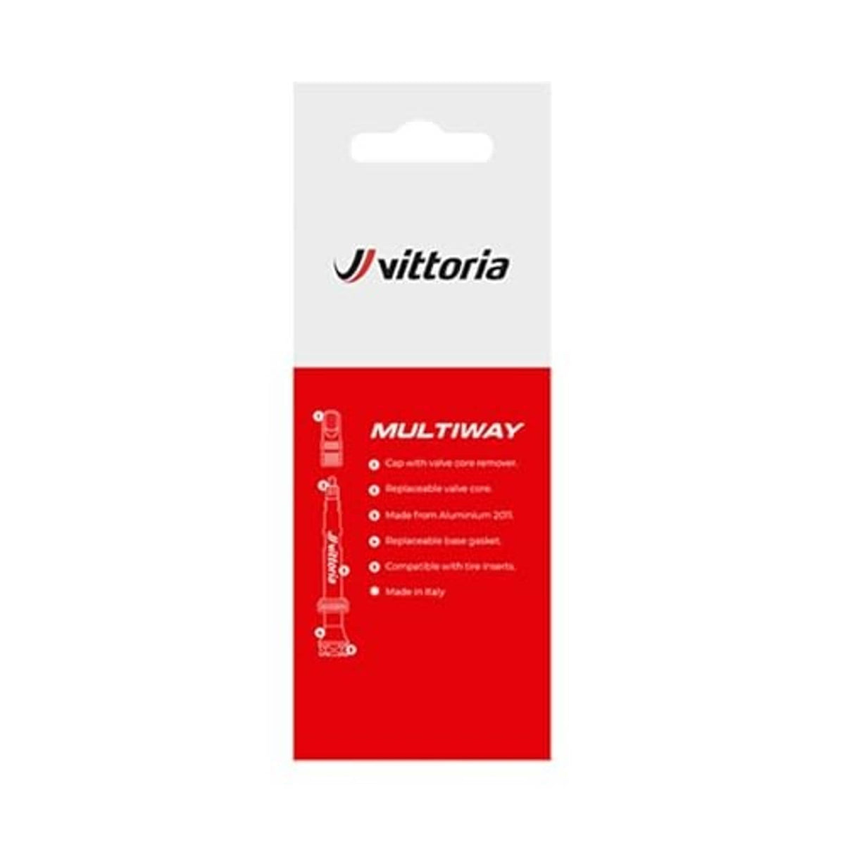 Vittoria Multiway universal tubeless valve kit back panel with specifications