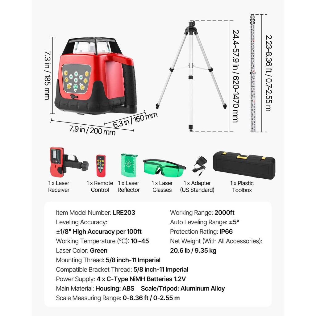 Uimoso 610m self-leveling rotary laser level kit with tripod and included accessories