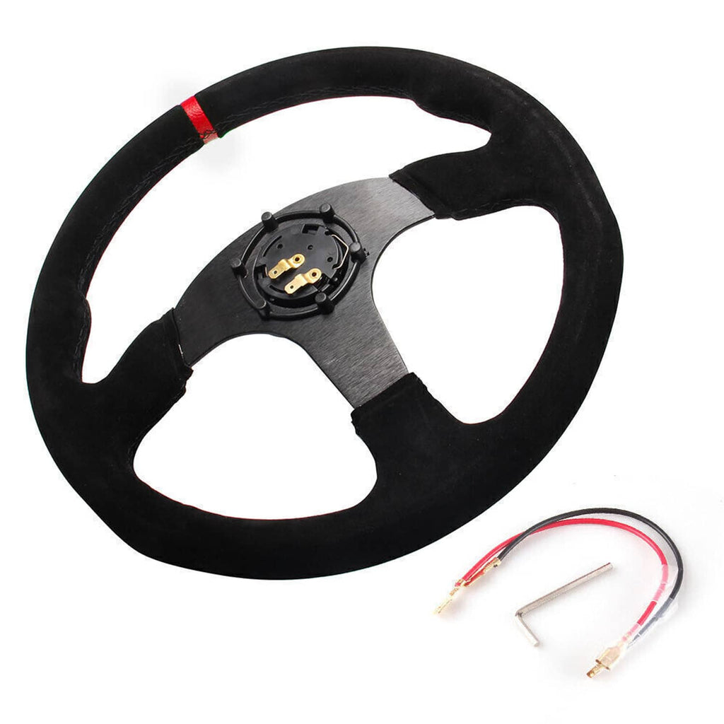 14-inch racing suede steering wheel with horn button, quick-release kit