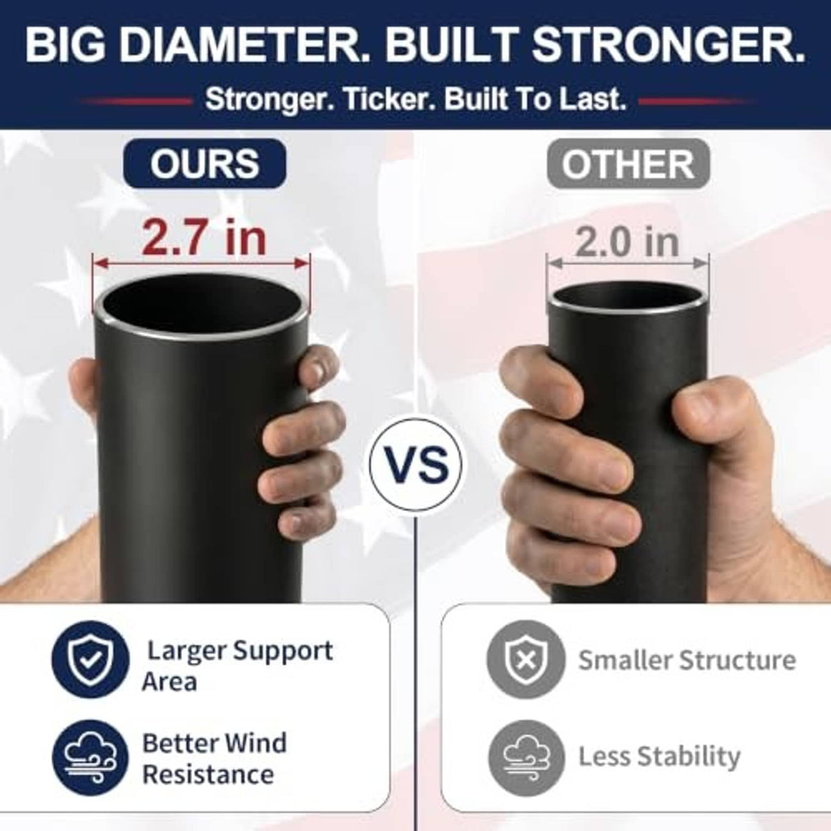 Large black flagpole base tube with wider diameter for support