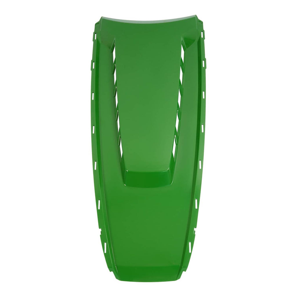 Green hood panel with deep central recess and vertical side mounting slots