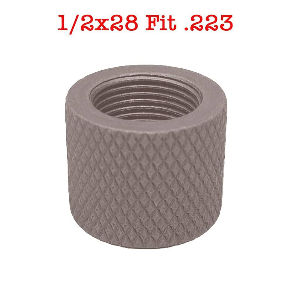 Tan aluminum thread protector cylinder, 1/2-28 thread opening