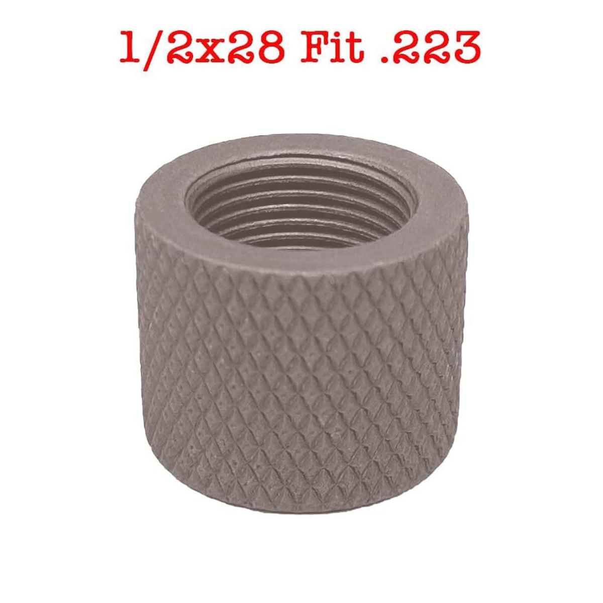 Tan aluminum thread protector cylinder, 1/2-28 thread opening