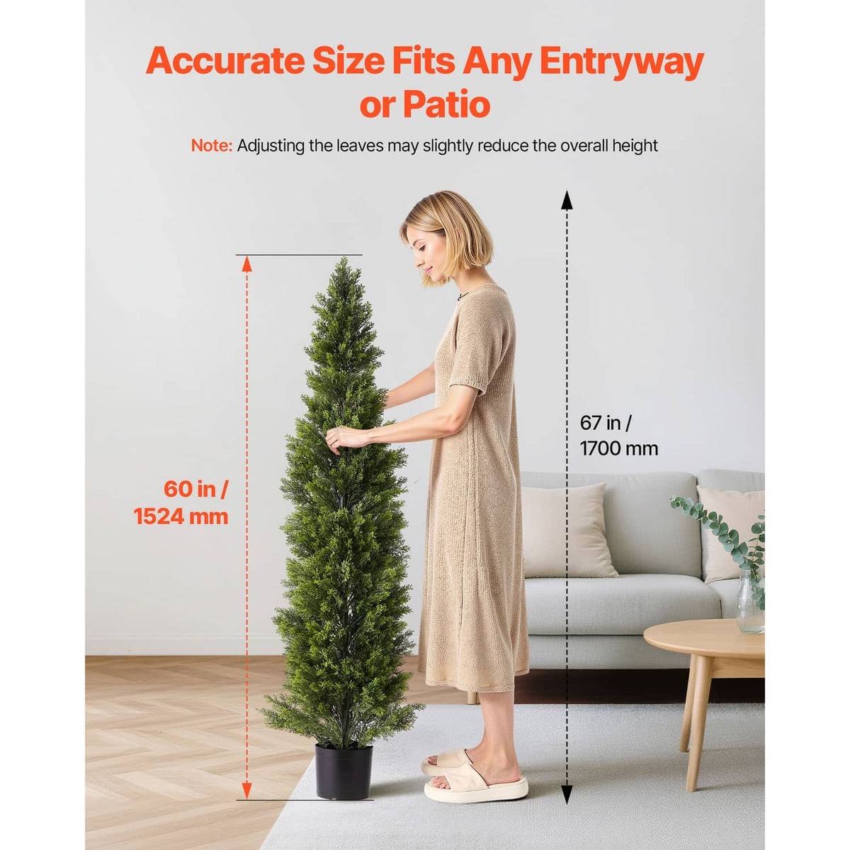 60-inch artificial cedar tree topiary in black pot, slim upright form