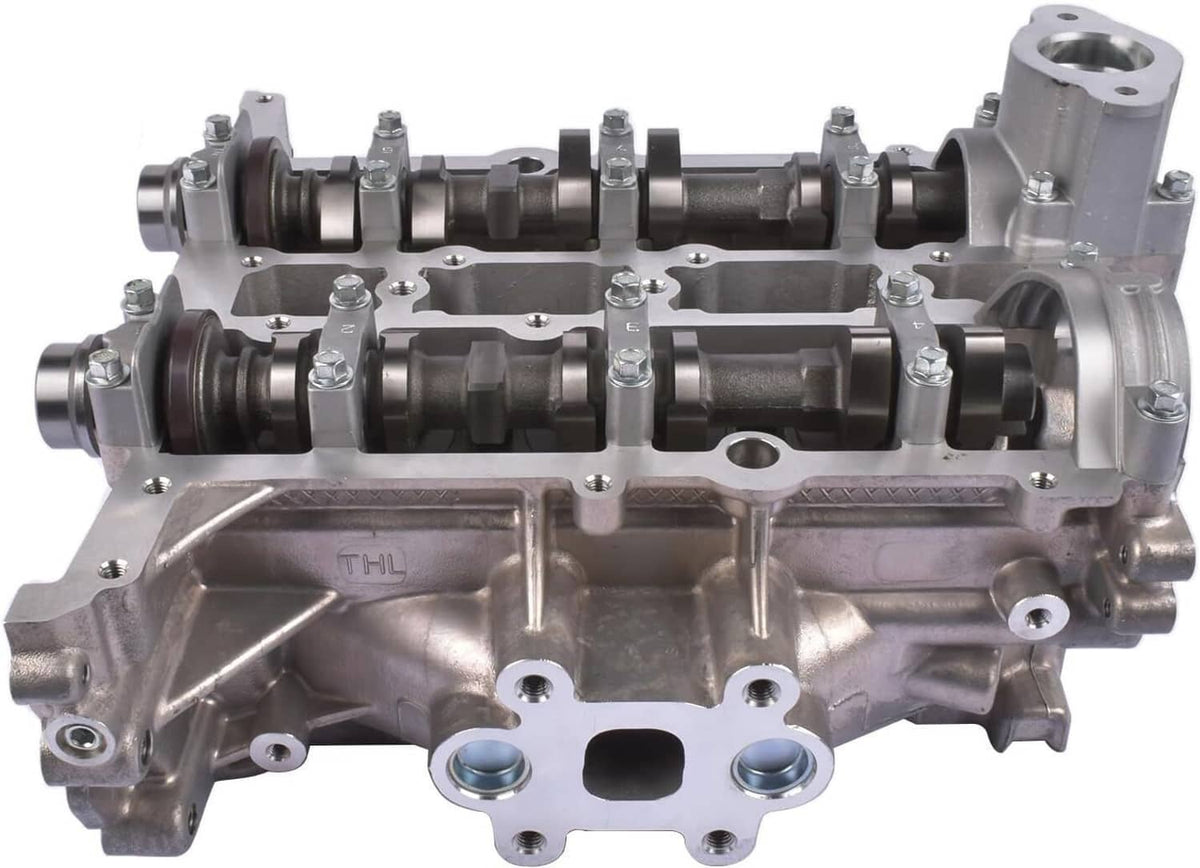 Engine cylinder head with camshafts and mounting bosses, metallic silver