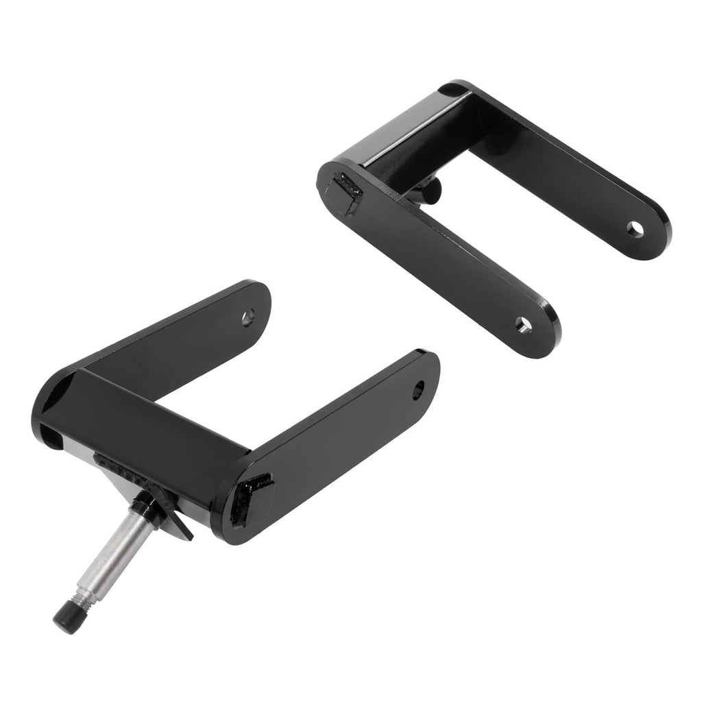 Black mower fork mount set with curved brackets and silver axle pin