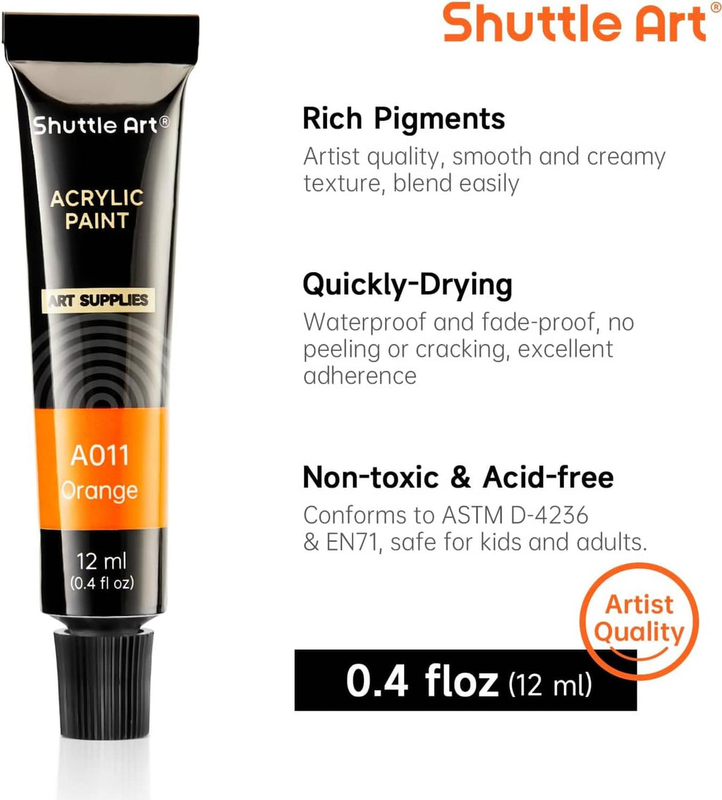 Orange acrylic paint tube, 12 ml (0.4 fl oz) artist quality