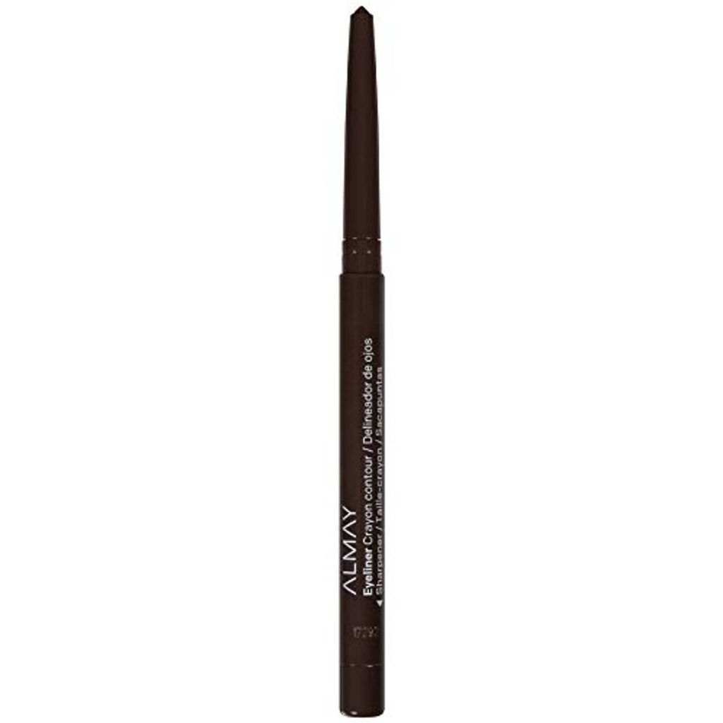 Brown eyeliner pen with pointed tip and printed barrel text, compact tube.