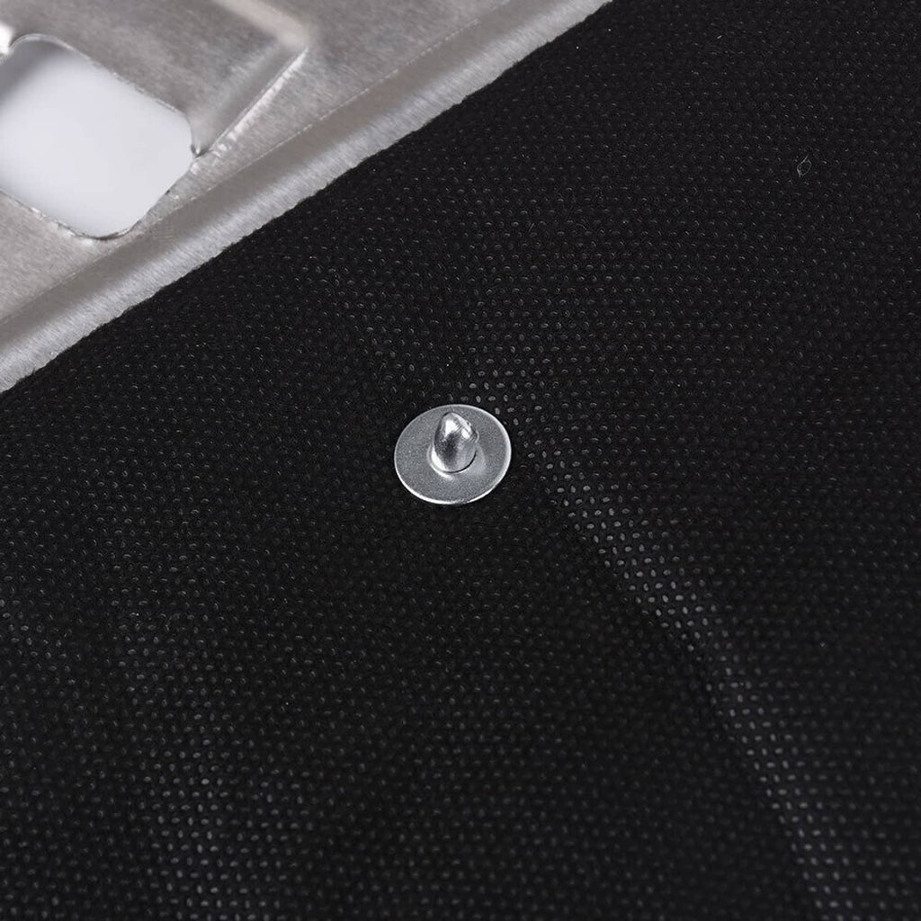 Black fabric insulation sheet with silver mounting screw fastener