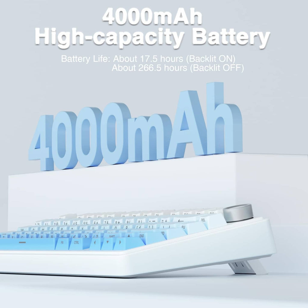 White 75% mechanical keyboard side profile with low-profile keybed and round knob