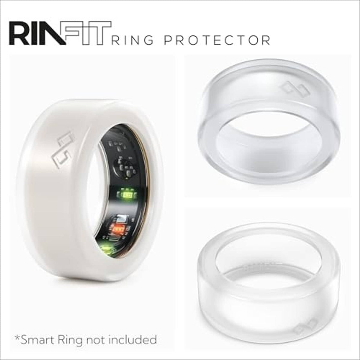 Clear frosted silicone smart ring protector shown front and side views