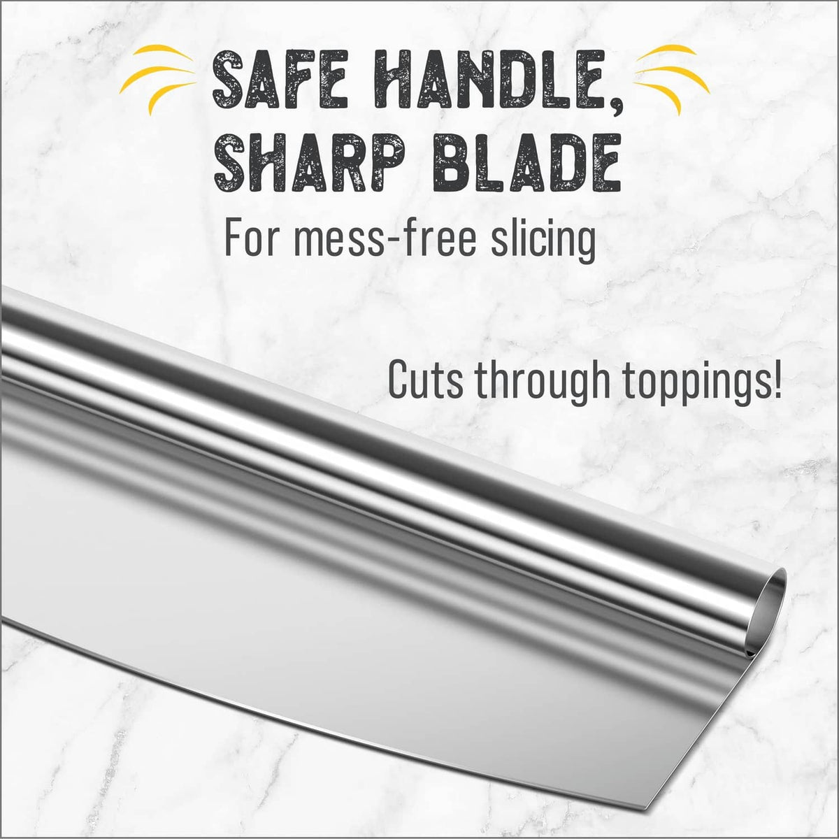 Stainless steel pizza rocker cutter blade with smooth safe handle