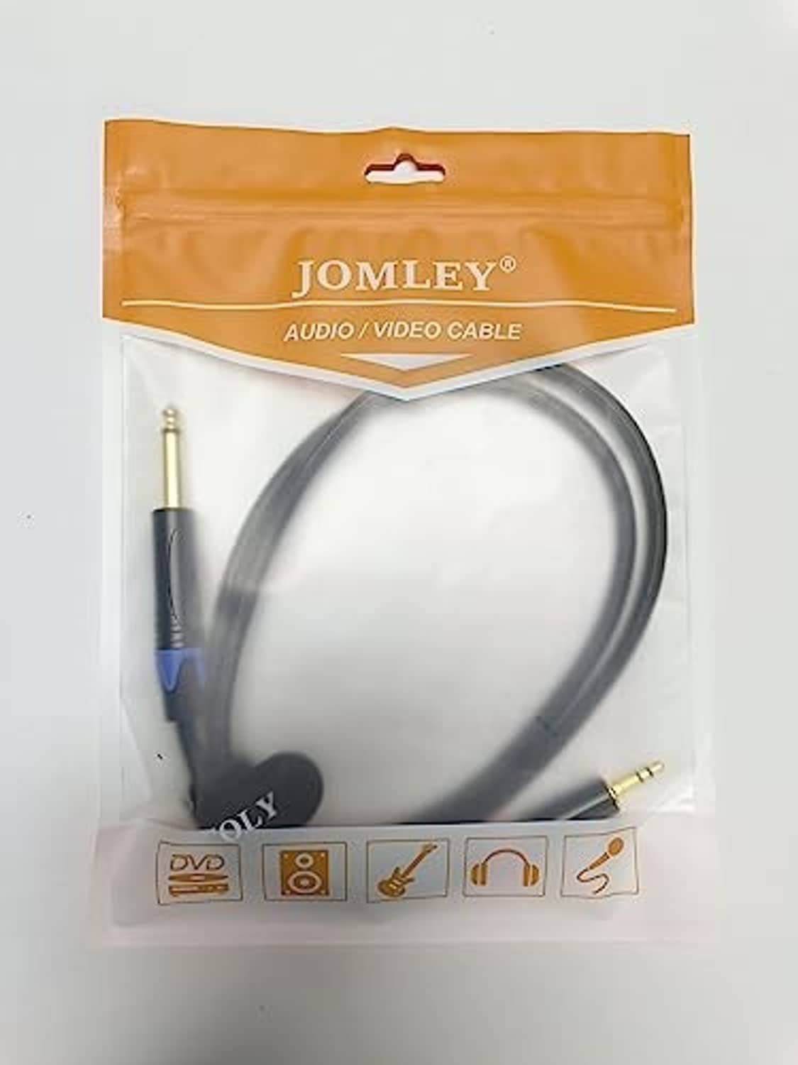 Jomley audio/video cable package with coiled 3.5mm TRS to 1/4 TS cable