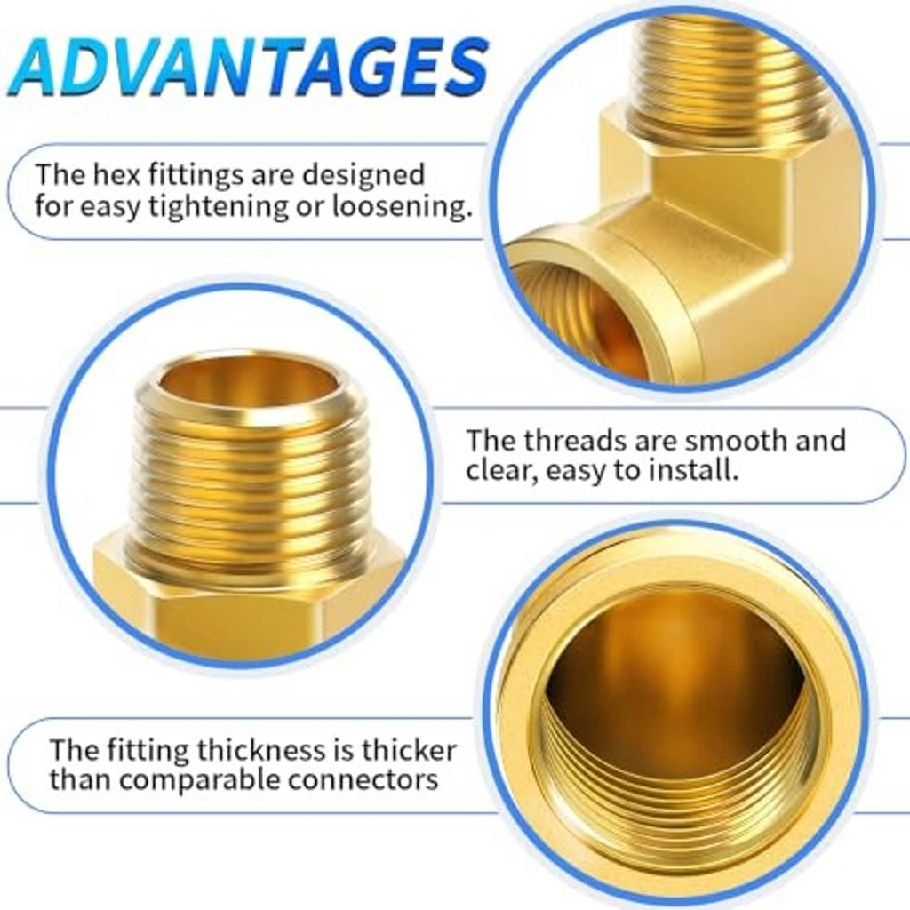 Brass pipe elbow fitting with close-up female NPT threads and smooth interior bore